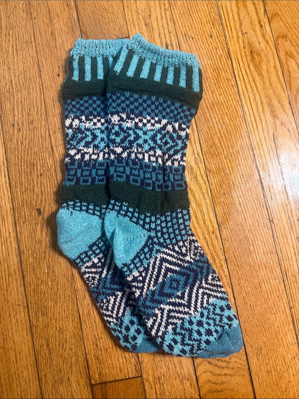 Solmate Socks Women's Patterned Crew Socks - Teal, Dark Green & White Evergreen